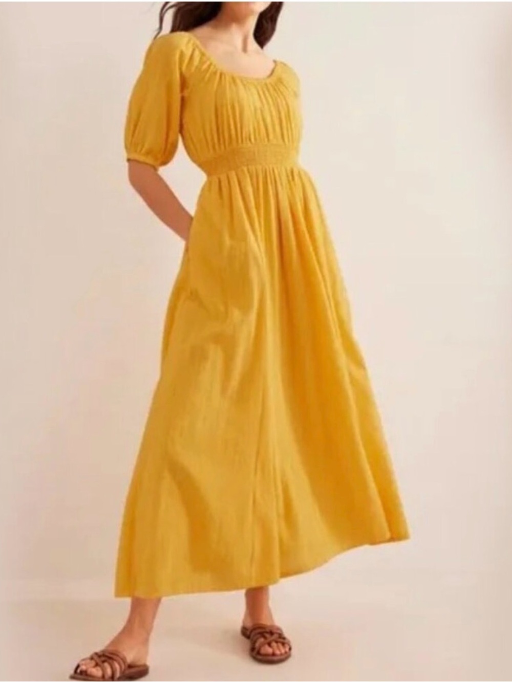 Boden Yellow Scoop Neck Maxi Dress 14L